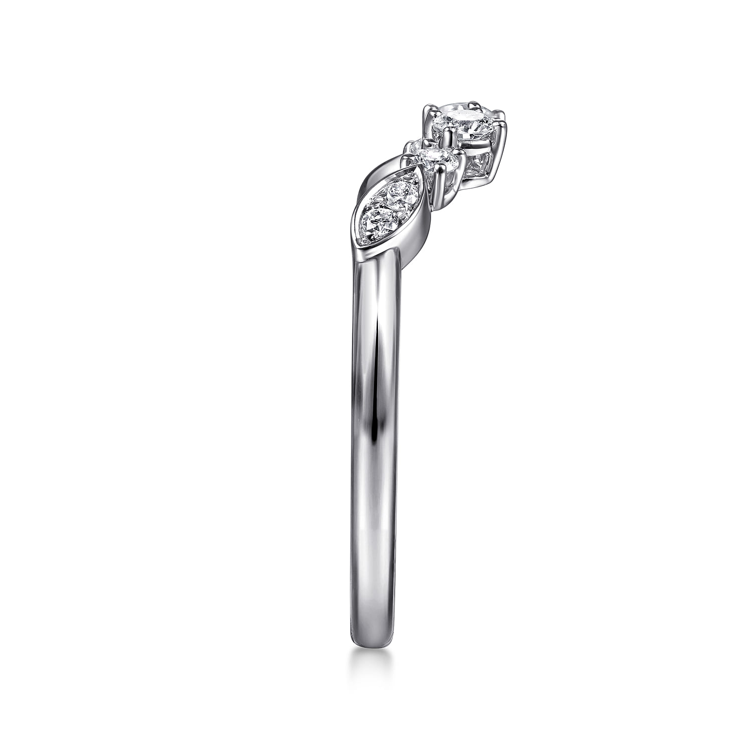 Curved Wedding Ring in 14k White Gold with Round Natural Diamond at Gabriel & Co. - Shot 4