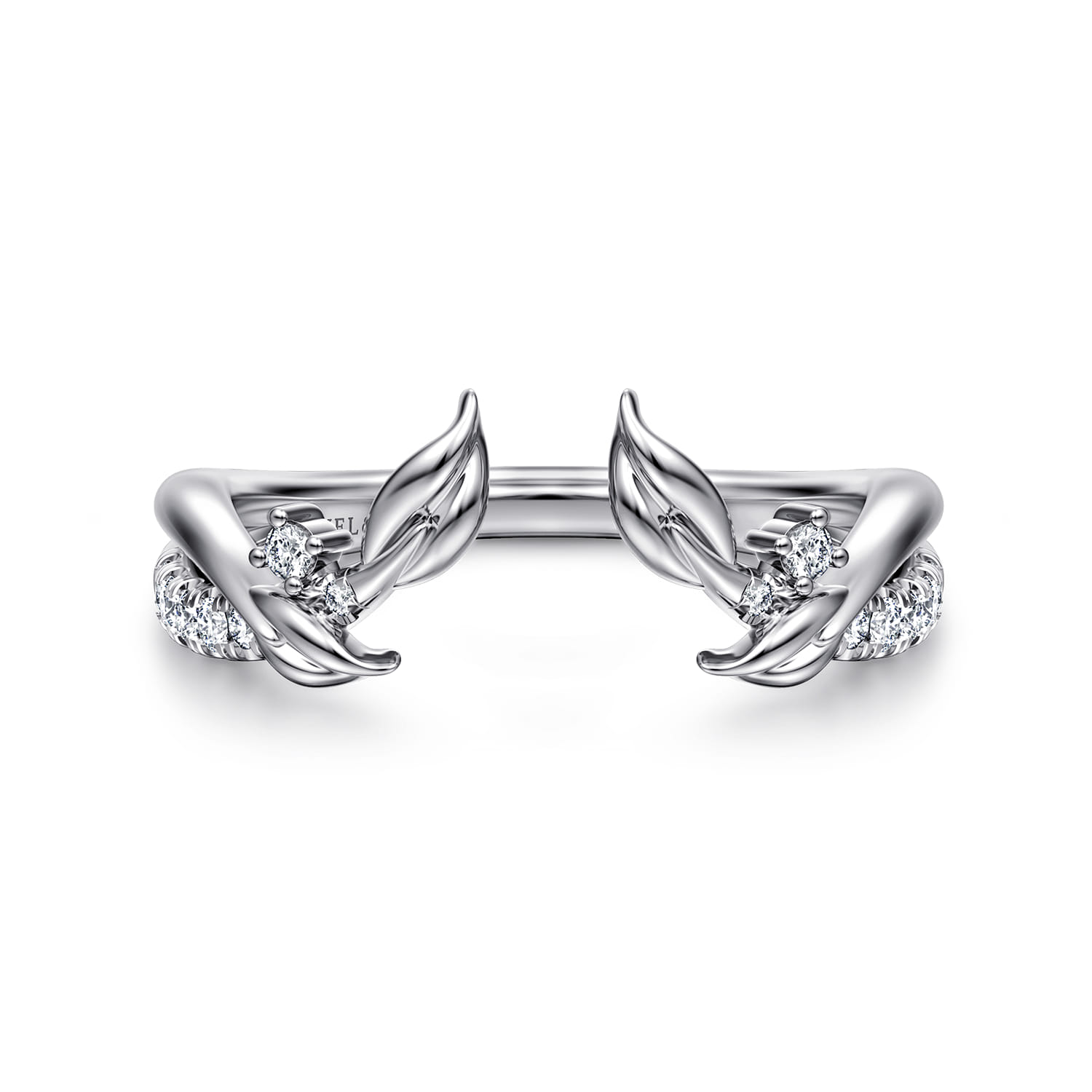 14K White Gold Curved Floral Open Diamond Ring