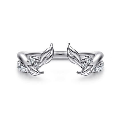 14K White Gold Curved Floral Open Diamond Ring