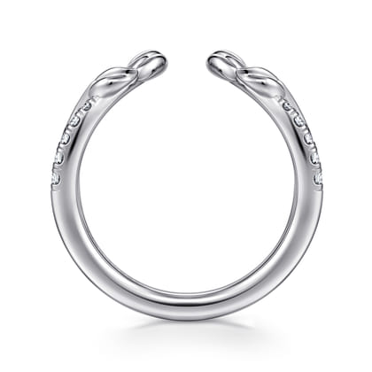 14K White Gold Curved Floral Open Diamond Ring