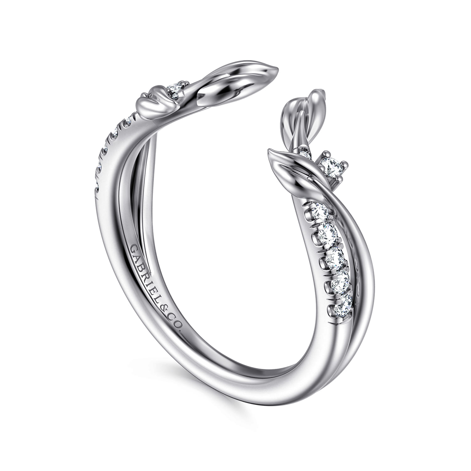 14K White Gold Curved Floral Open Diamond Ring