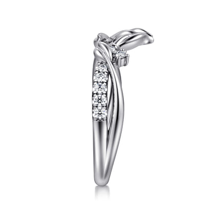 14K White Gold Curved Floral Open Diamond Ring