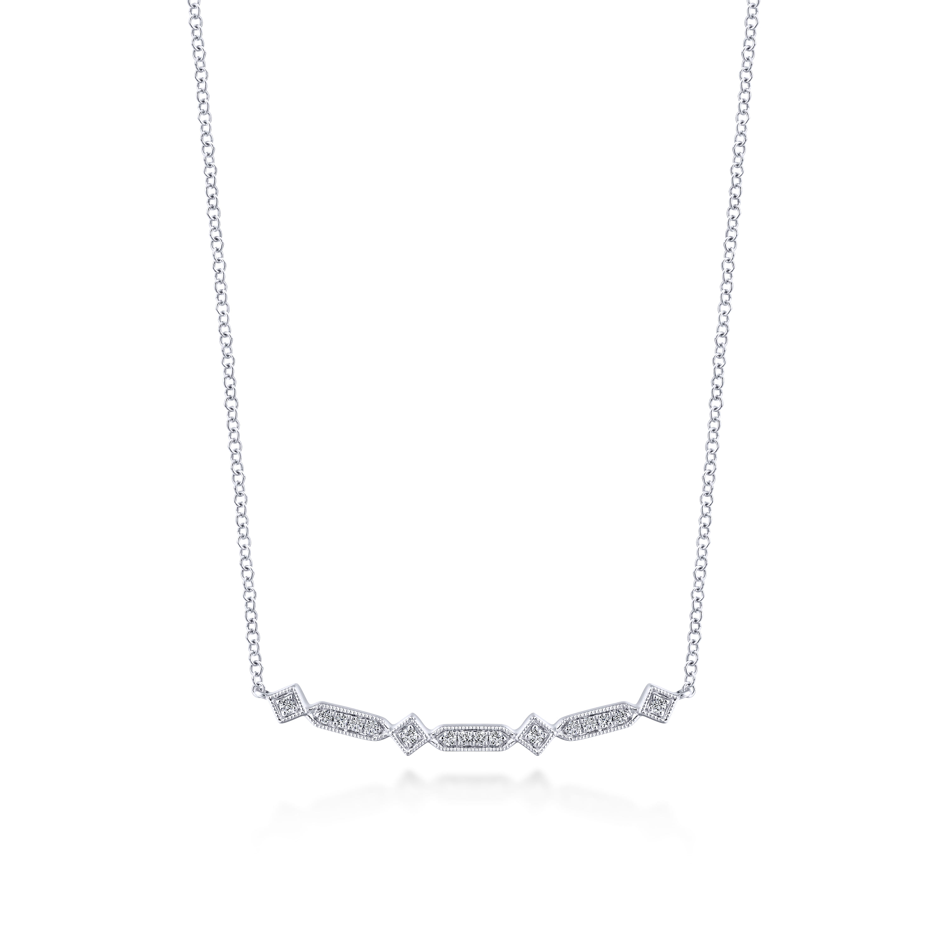 14K White Gold Curved Geometric Diamond Bar Necklace - 0.08 ct - Shot 1