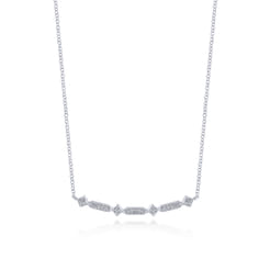 14K White Gold Curved Geometric Diamond Bar Necklace