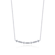 14K White Gold Curved Geometric Diamond Bar Necklace