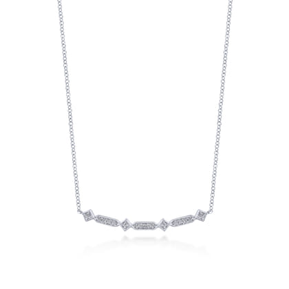 14K White Gold Curved Geometric Diamond Bar Necklace