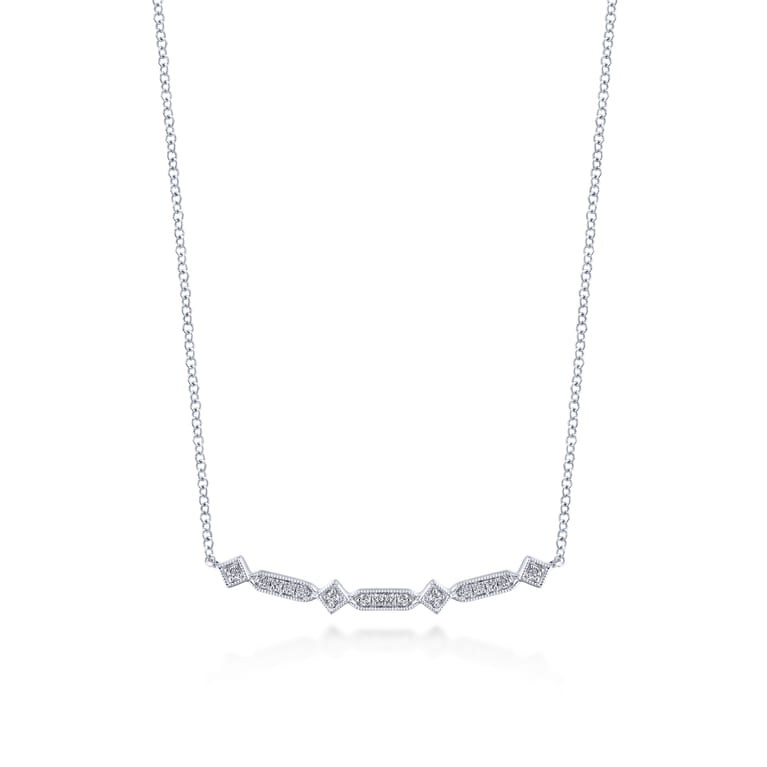 14K White Gold Curved Geometric Diamond Bar Necklace - 0.08 ct - Shot 1