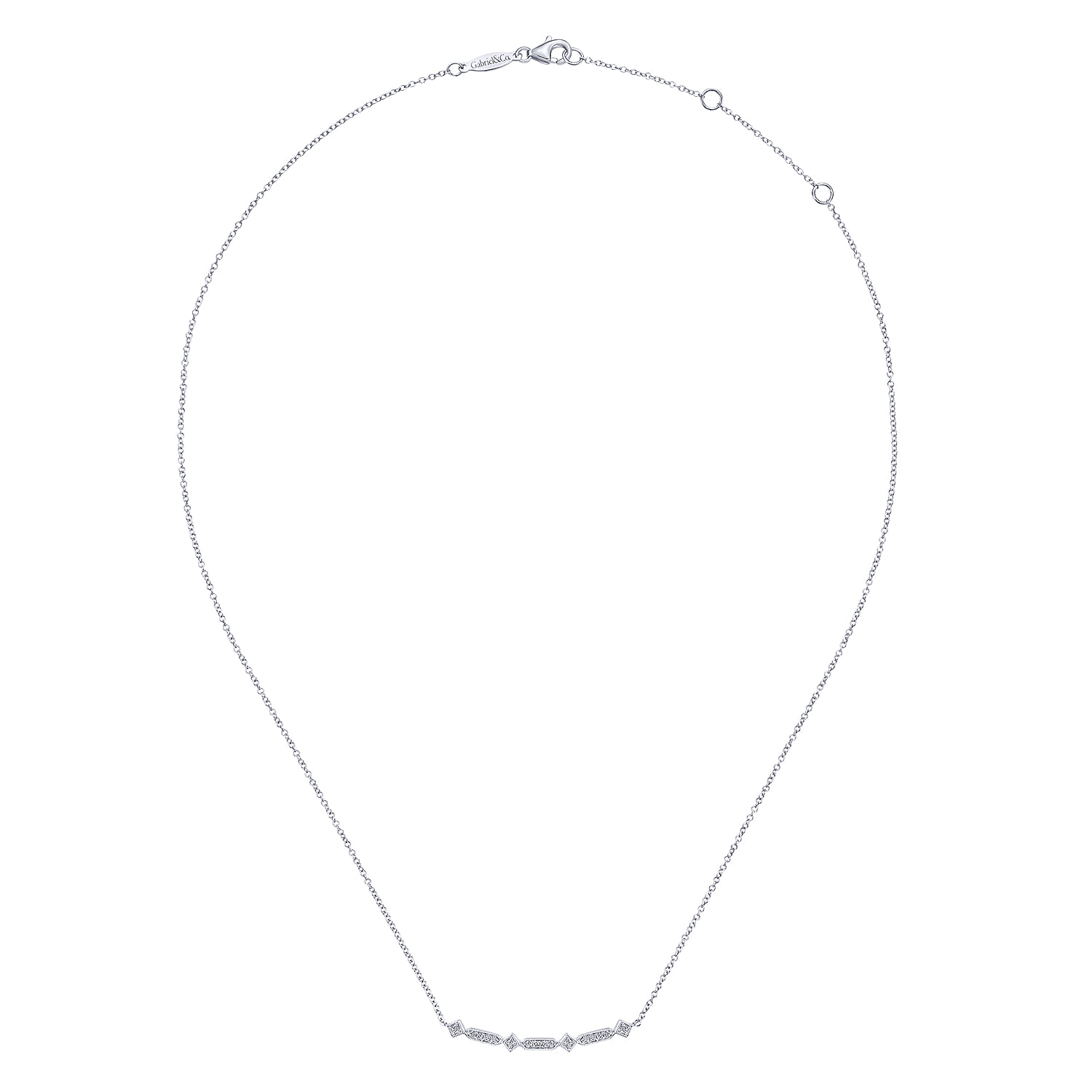 14K White Gold Curved Geometric Diamond Bar Necklace - 0.08 ct - Shot 2