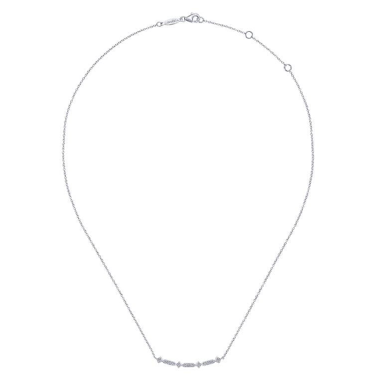 14K White Gold Curved Geometric Diamond Bar Necklace - 0.08 ct - Shot 2