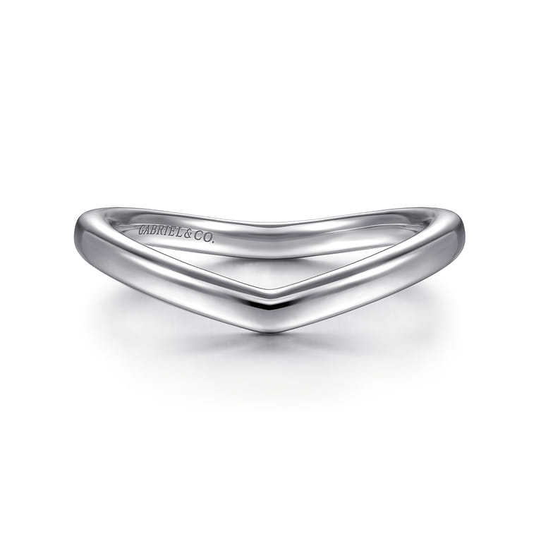 14K White Gold Curved Matching Wedding Band - Shot 1