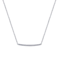 14K White Gold Curved Pave Diamond Bar Necklace