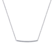 14K White Gold Curved Pave Diamond Bar Necklace