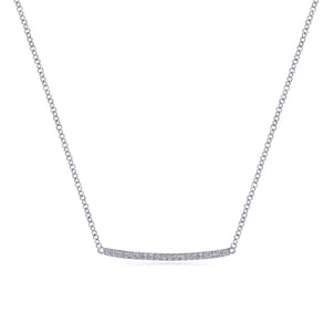 14K White Gold Curved Pave Diamond Bar Necklace