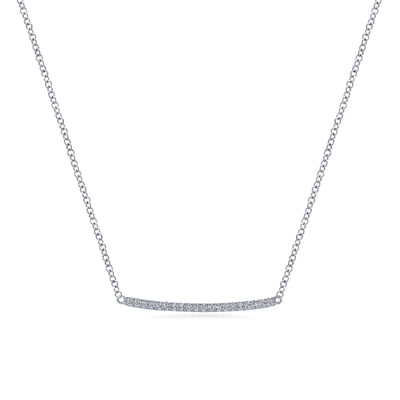 14K White Gold Curved Pave Diamond Bar Necklace