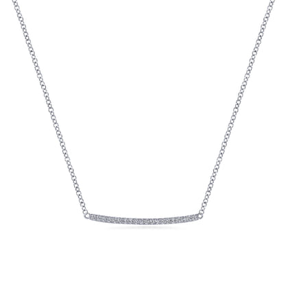 14K White Gold Curved Pave Diamond Bar Necklace