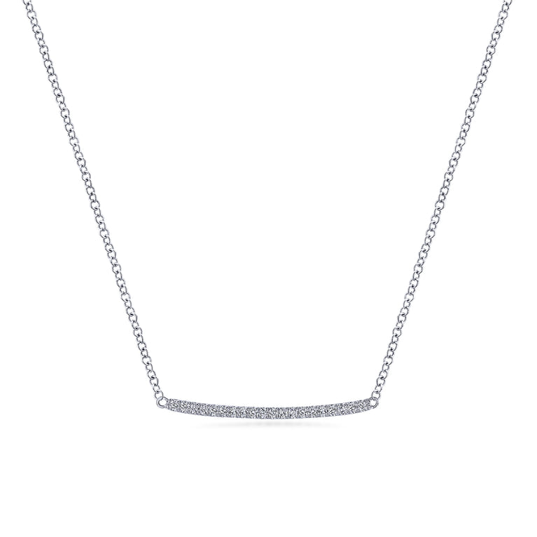 14K White Gold Curved Pave Diamond Bar Necklace - 0.1 ct - Shot 1