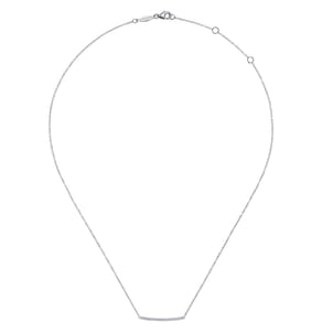 14K White Gold Curved Pave Diamond Bar Necklace