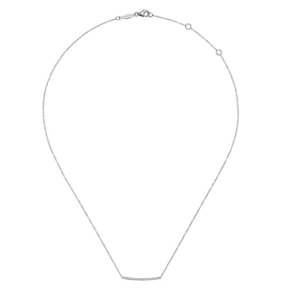 14K White Gold Curved Pave Diamond Bar Necklace