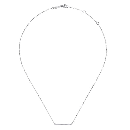 14K White Gold Curved Pave Diamond Bar Necklace - 0.1 ct - Shot 2