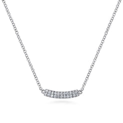 14K White Gold Curved Pave Diamond Bar Necklace
