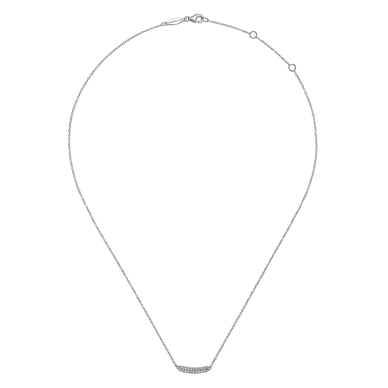 14K White Gold Curved Pave Diamond Bar Necklace