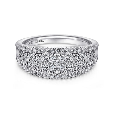 14K White Gold Curved Pave Diamond Ring