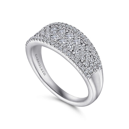 14K White Gold Curved Pave Diamond Ring