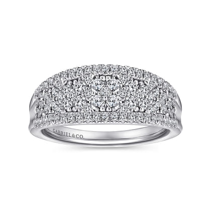 14K White Gold Curved Pave Diamond Ring