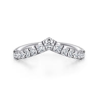 14K White Gold Curved V Diamond Wedding Band