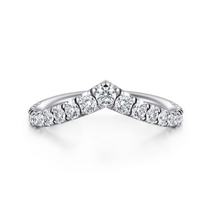 14K White Gold Curved V Diamond Wedding Band