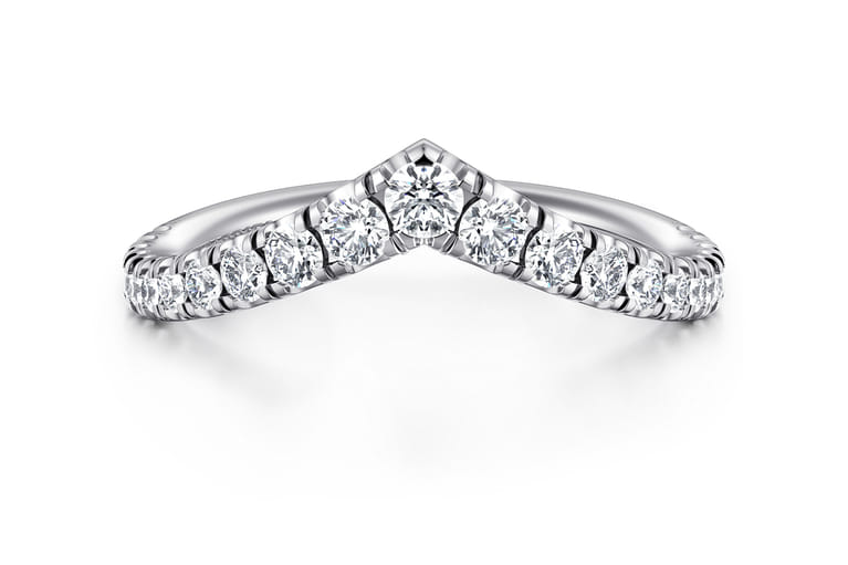Curved Wedding Ring in 14k White Gold with Round Natural Diamond at Gabriel & Co. - Shot 1