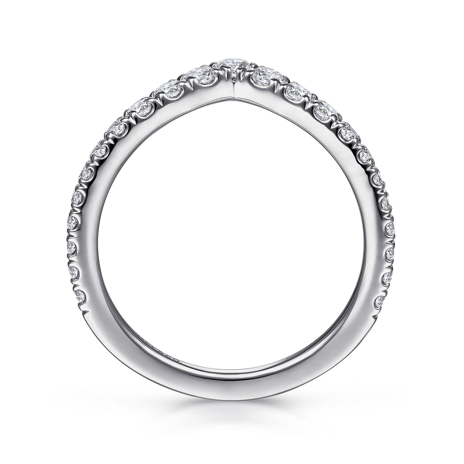 Curved Wedding Ring in 14k White Gold with Round Natural Diamond at Gabriel & Co. - Shot 2