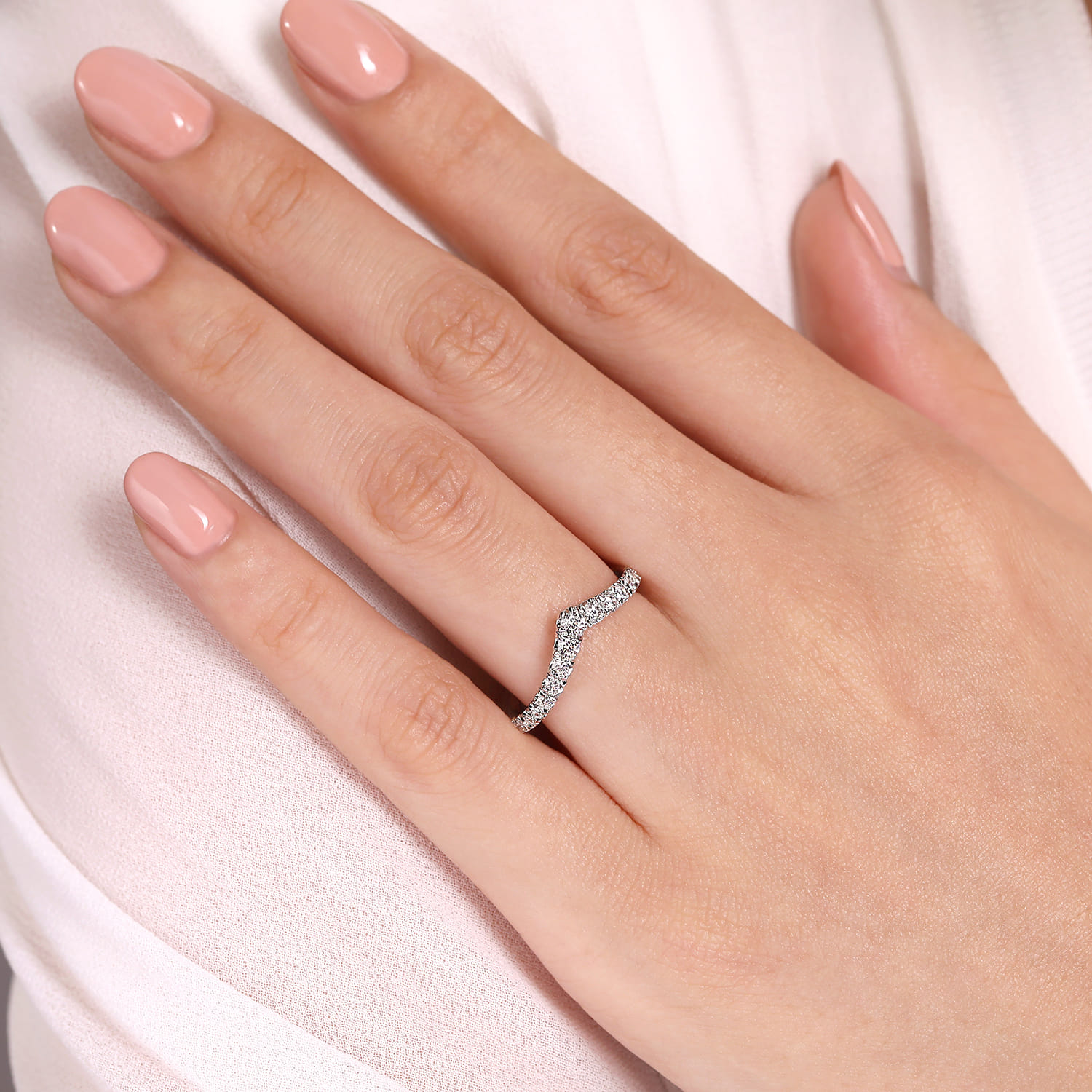 Curved Wedding Ring in 14k White Gold with Round Natural Diamond at Gabriel & Co. - Shot 5