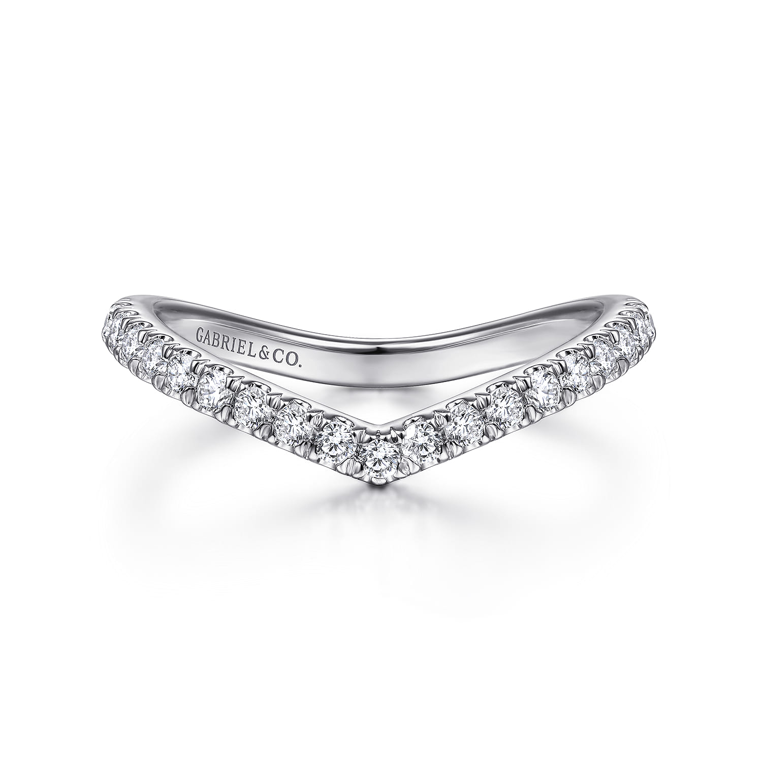 Curved Wedding Ring in 14k White Gold with Round Natural Diamond at Gabriel & Co. - Shot 1