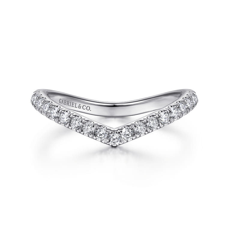 Curved Wedding Ring in 14k White Gold with Round Natural Diamond at Gabriel & Co. - Shot 1