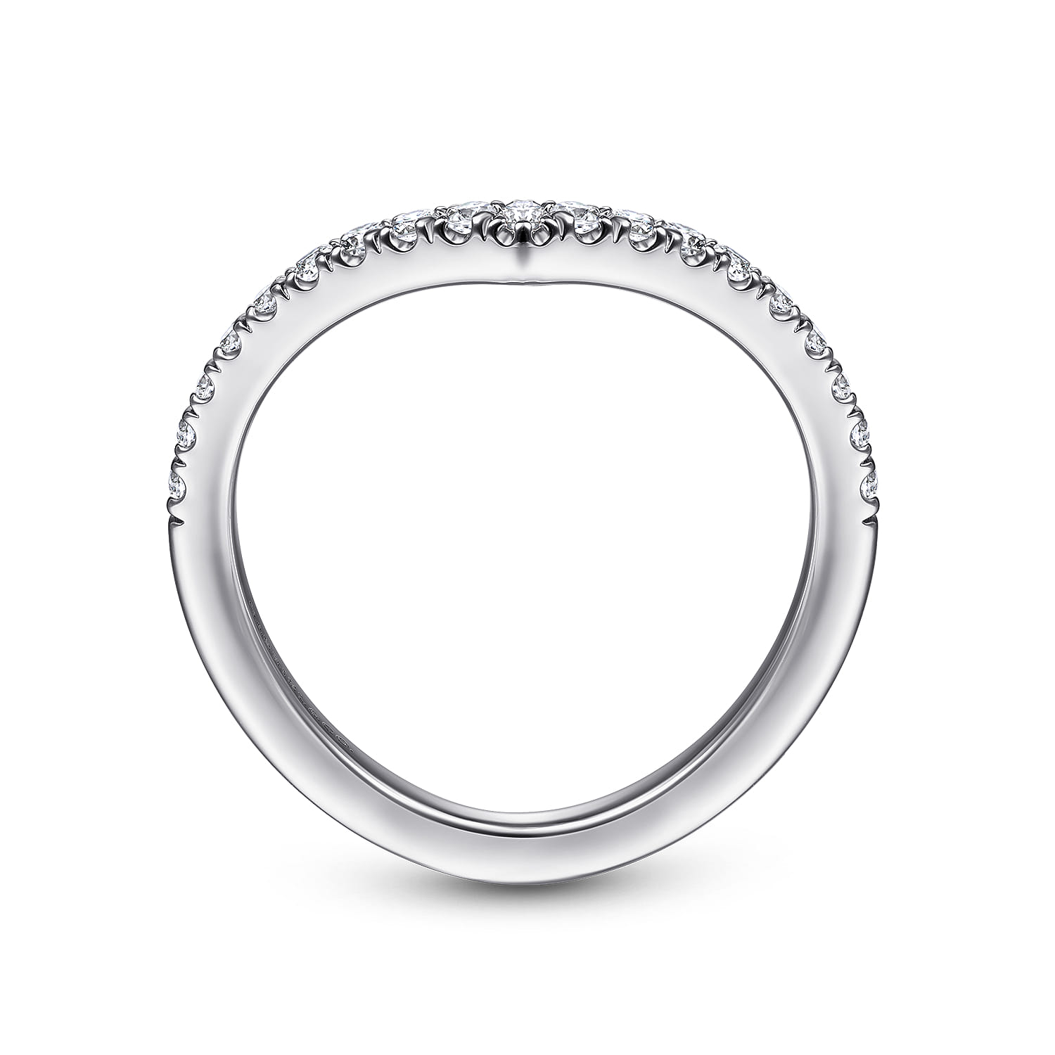 Curved Wedding Ring in 14k White Gold with Round Natural Diamond at Gabriel & Co. - Shot 2