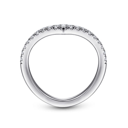 14K White Gold Curved V Diamond Wedding Band