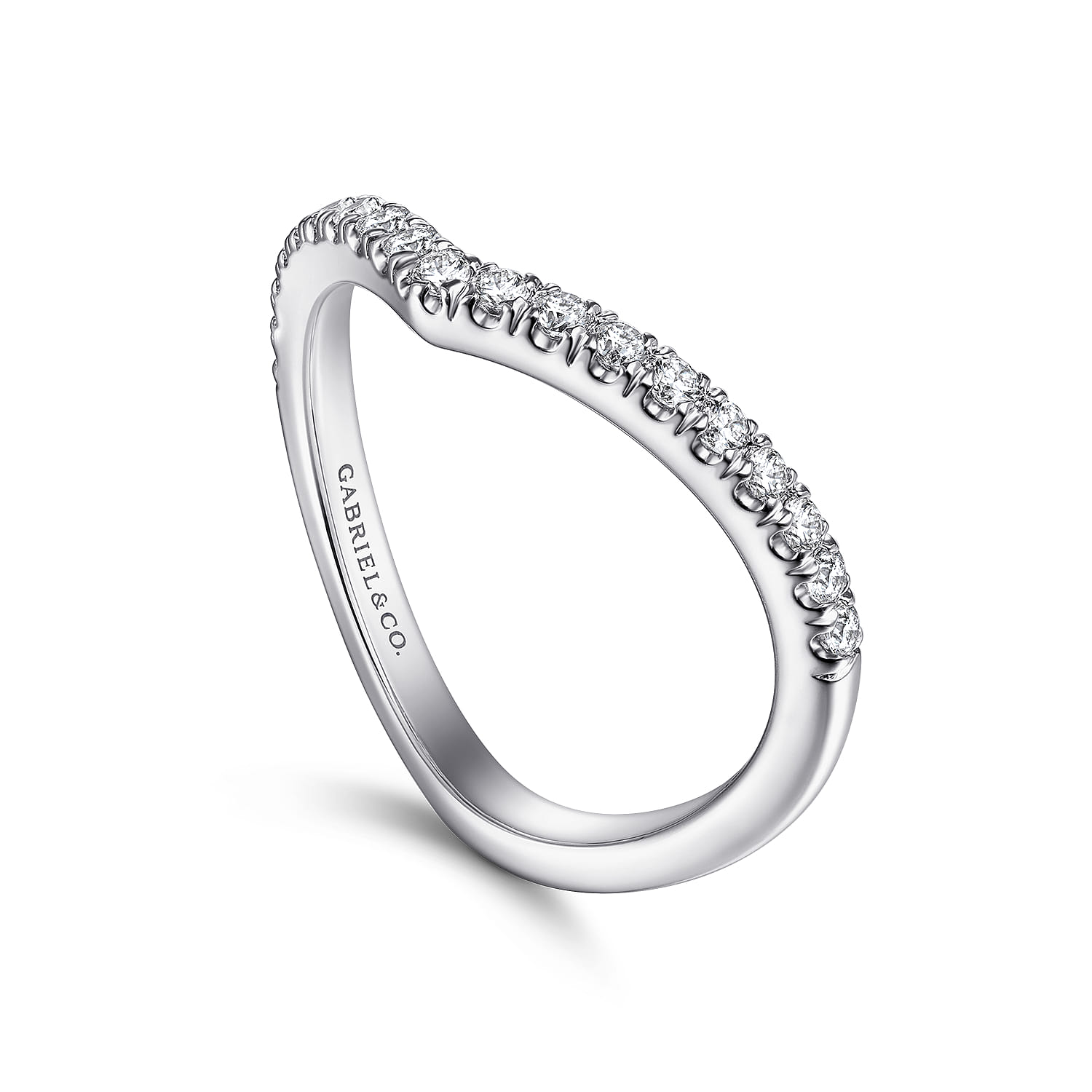 Curved Wedding Ring in 14k White Gold with Round Natural Diamond at Gabriel & Co. - Shot 3