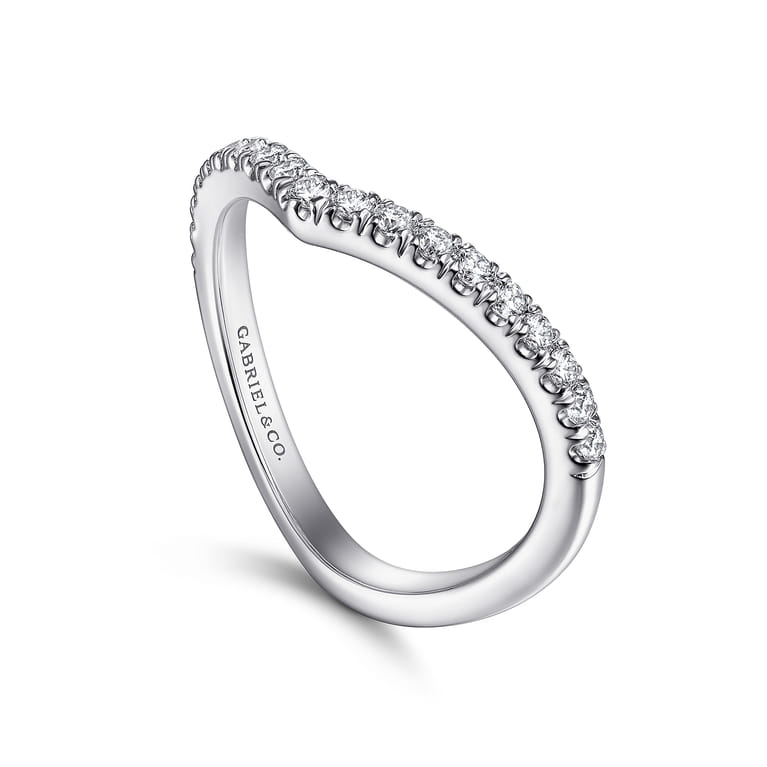 Curved Wedding Ring in 14k White Gold with Round Natural Diamond at Gabriel & Co. - Shot 3