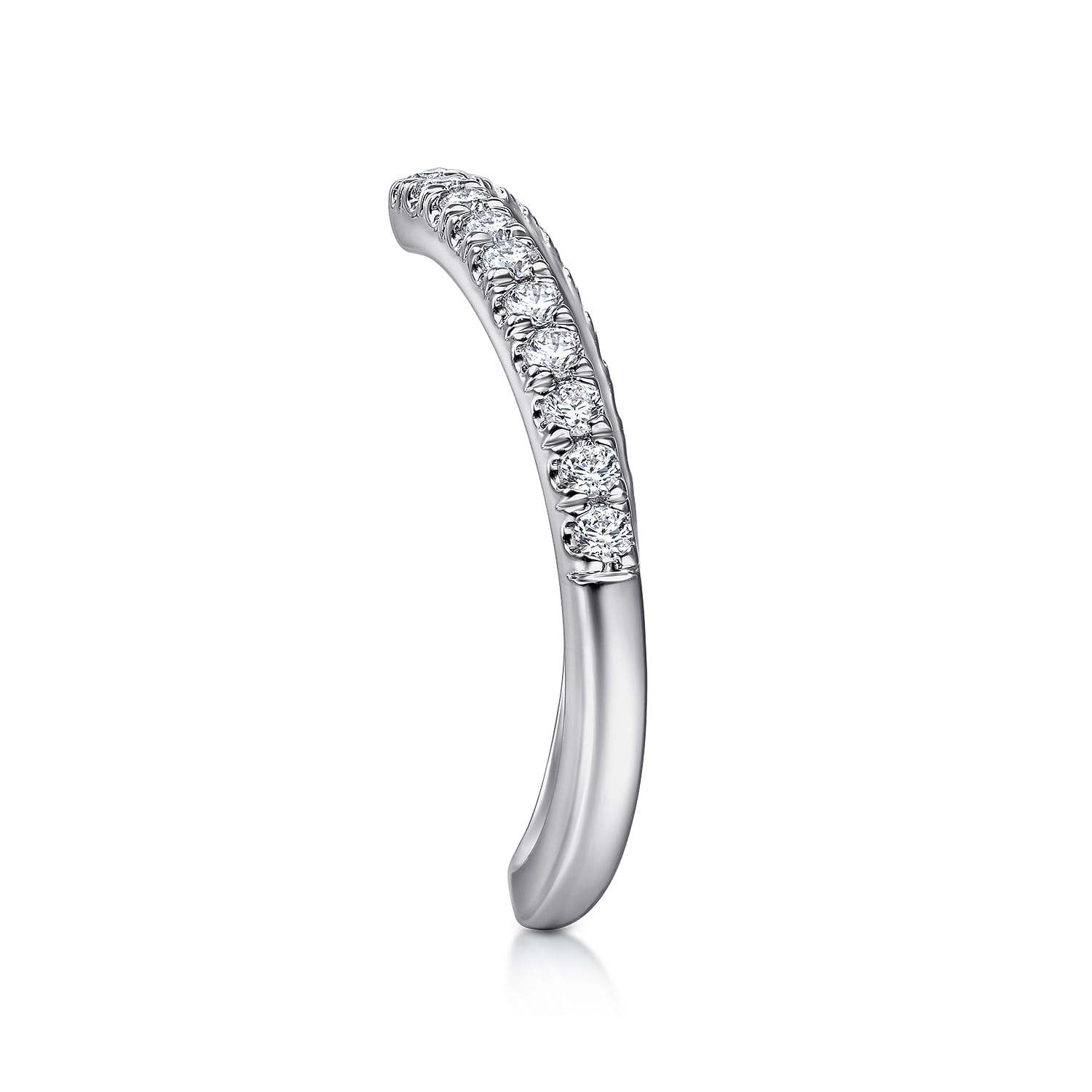 Curved Wedding Ring in 14k White Gold with Round Natural Diamond at Gabriel & Co. - Shot 4