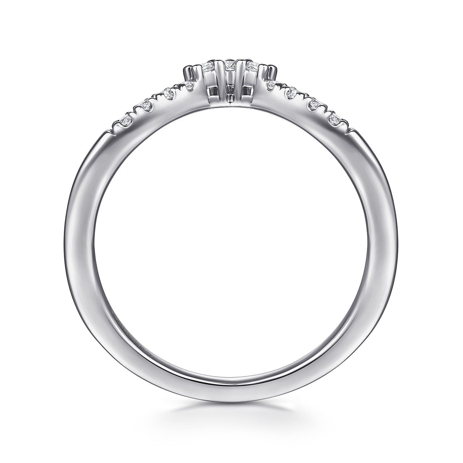 14K White Gold Curved V Diamond Wedding Band