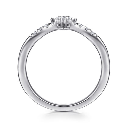 14K White Gold Curved V Diamond Wedding Band