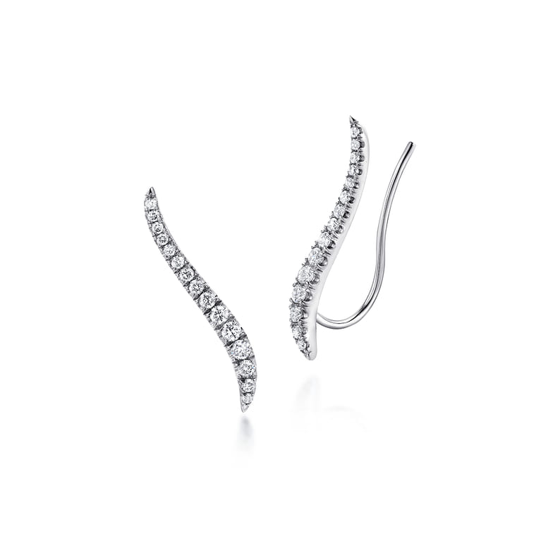 14K White Gold Curving Bar Ear Crawler Diamond Earrings - 0.25 ct - Shot 1
