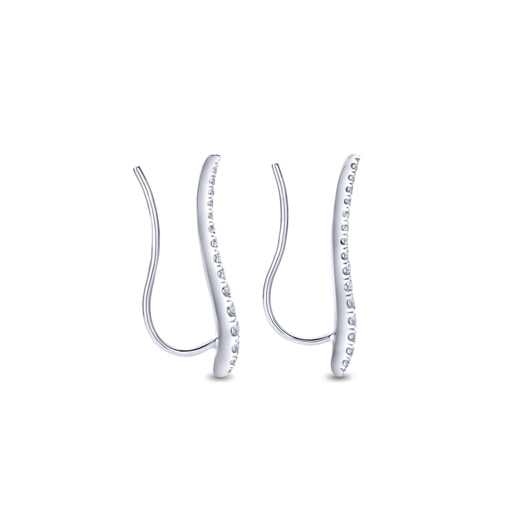 14K White Gold Curving Bar Ear Crawler Diamond Earrings - 0.25 ct - Shot 3
