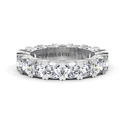 14K White Gold Cushion Cut Diamond Eternity Band with Heart Prongs