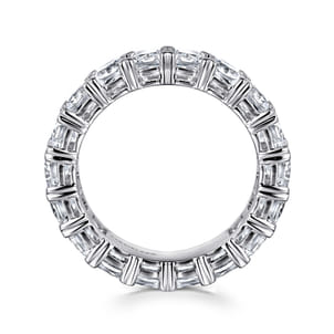 14K White Gold Cushion Cut Diamond Eternity Band with Heart Prongs