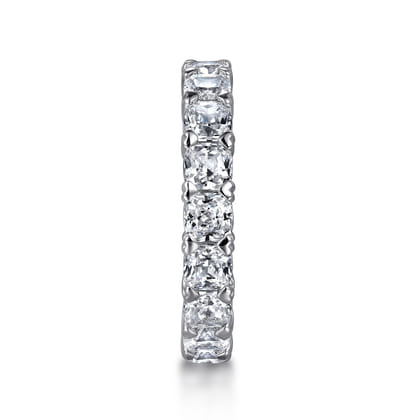 14K White Gold Cushion Cut Diamond Eternity Band with Heart Prongs
