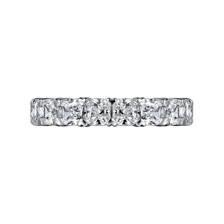 14K White Gold Cushion Cut Diamond Eternity Band with Heart Prongs