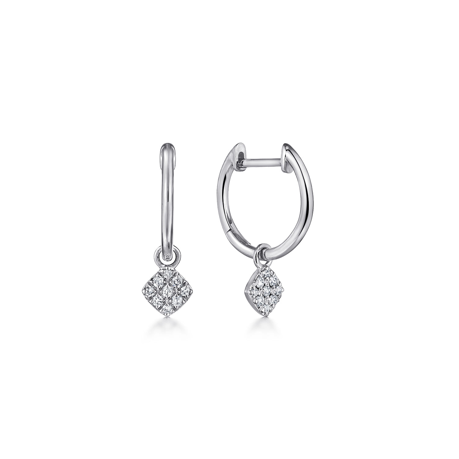 14K White Gold Cushion Cut Pave 10mm Diamond Drop Earrings - 0.11 ct - Shot 1