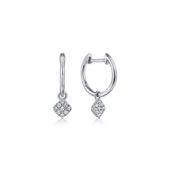 14K White Gold Cushion Cut Pave 10mm Diamond Drop Earrings